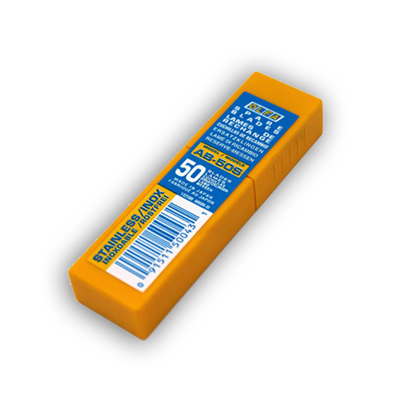 Keičiamas peilis OLFA AB-50S iš nerūdijančio plieno, 9 x 80 x 0,38 mm, 13 segmentų, 50 vnt.